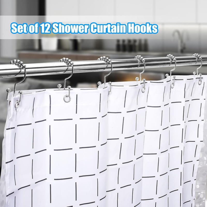 LifHap Shower Curtain Rings,Shower Curtain Hooks,Rust Proof Secure Lock Ring Clips for Hanging Bathroom Curtain (Silver E-Hooks) - Image 5